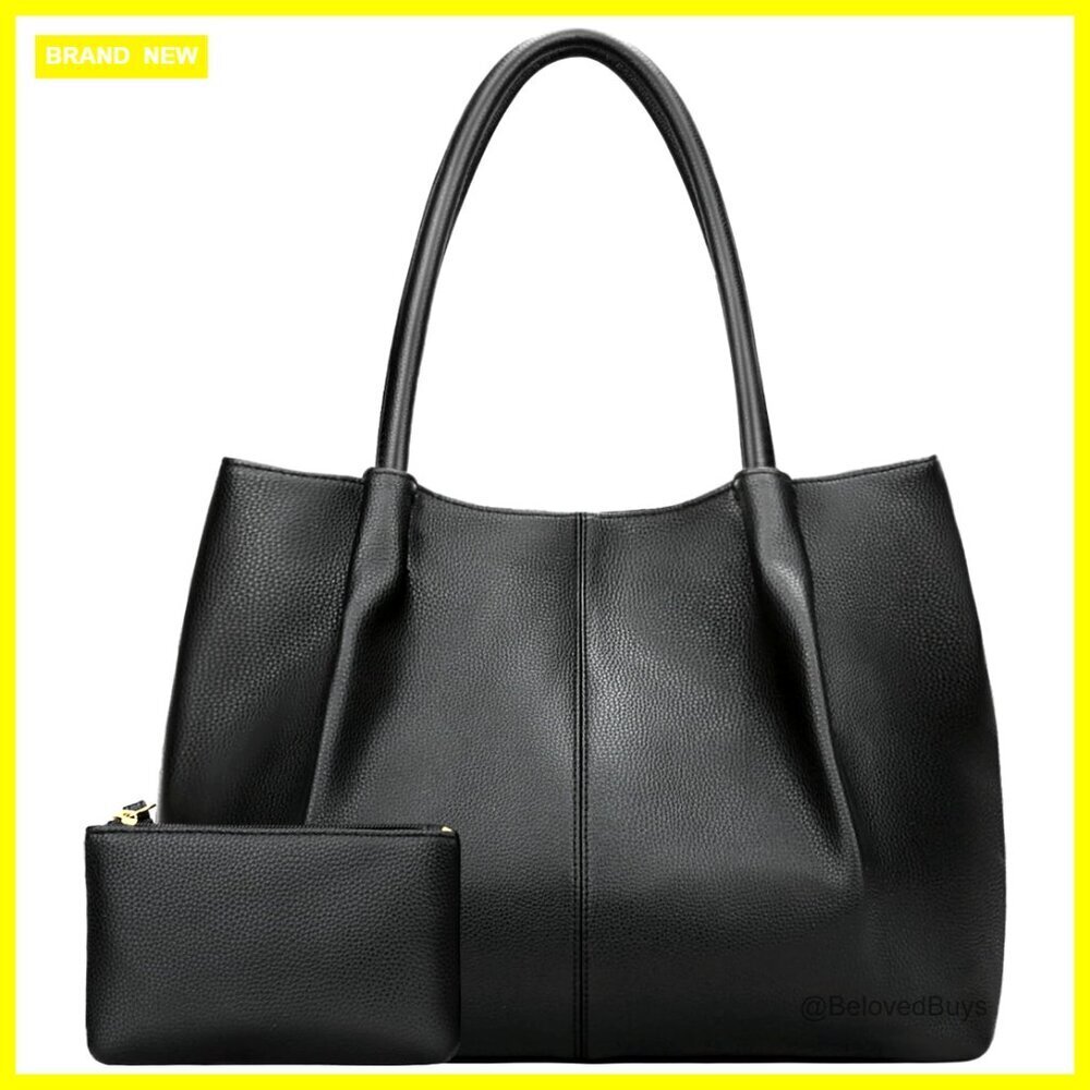 Large Vegan Leather Tote Bag with Laptop Compartment for Work Travel